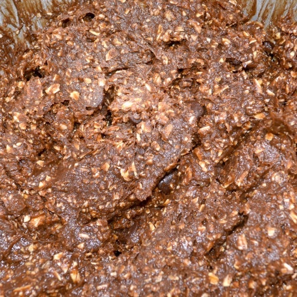 After you mix the ingredients together, your chocolate protein cookie mix should look like this