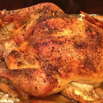 Whole roasted chicken with carrots