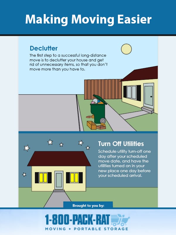 Tips for making moving easier. Declutter and turn off utilities.