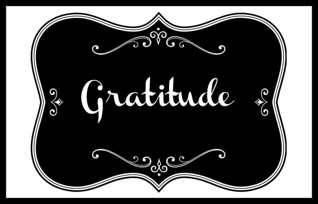 a black and white graphic image with the title text reading Gratitude