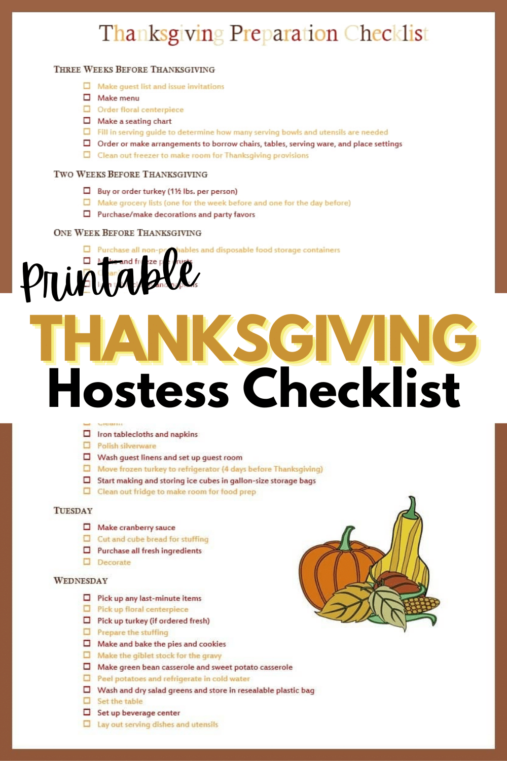 This 3-page Thanksgiving Checklist will help you plan every detail of your holiday feast so that you'll still have time to enjoy your own party. #thanksgiving #thanksgivingdinner #checklist #printable via @wondermomwannab