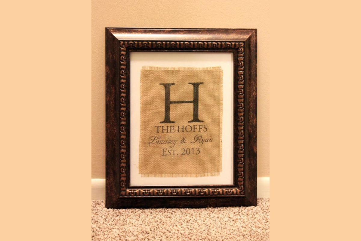 framed burlap monogram.