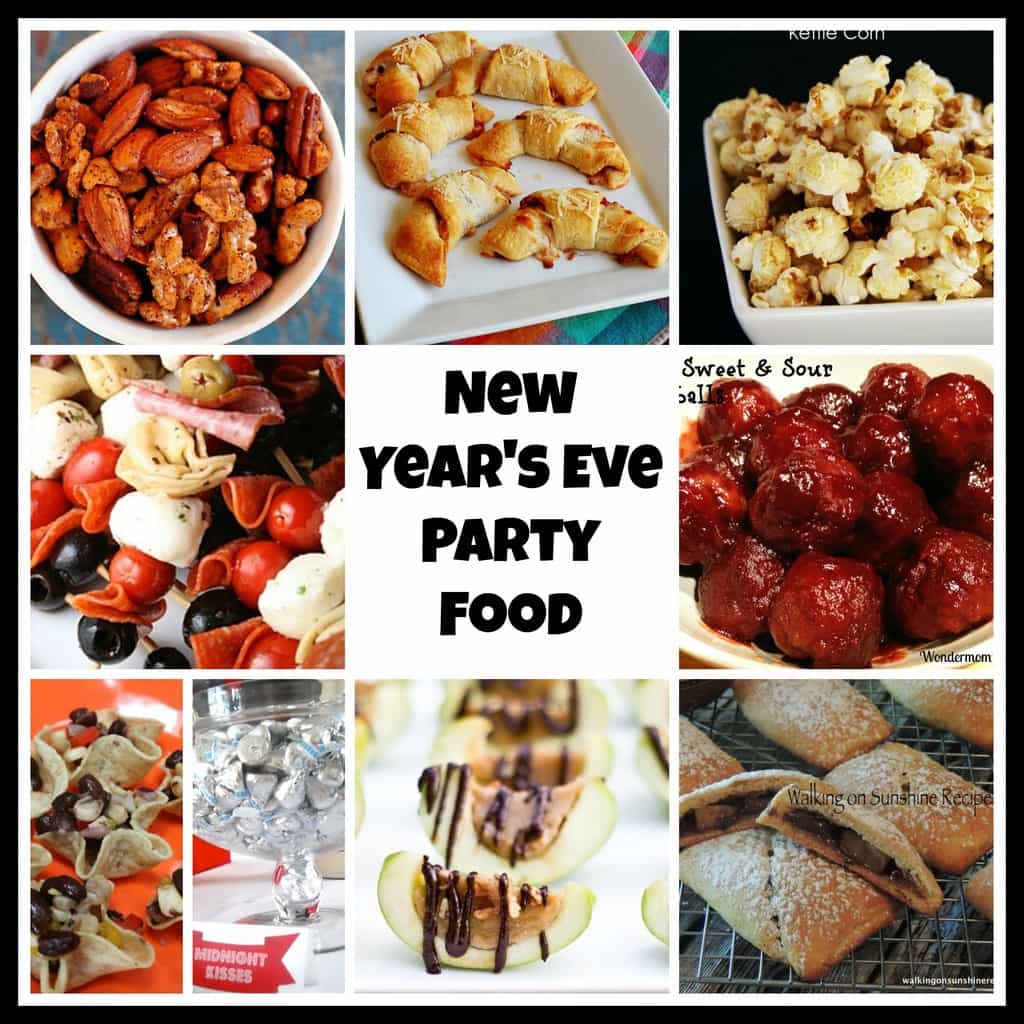 a collage of nine different foods with title text reading New Year's Eve Party Food