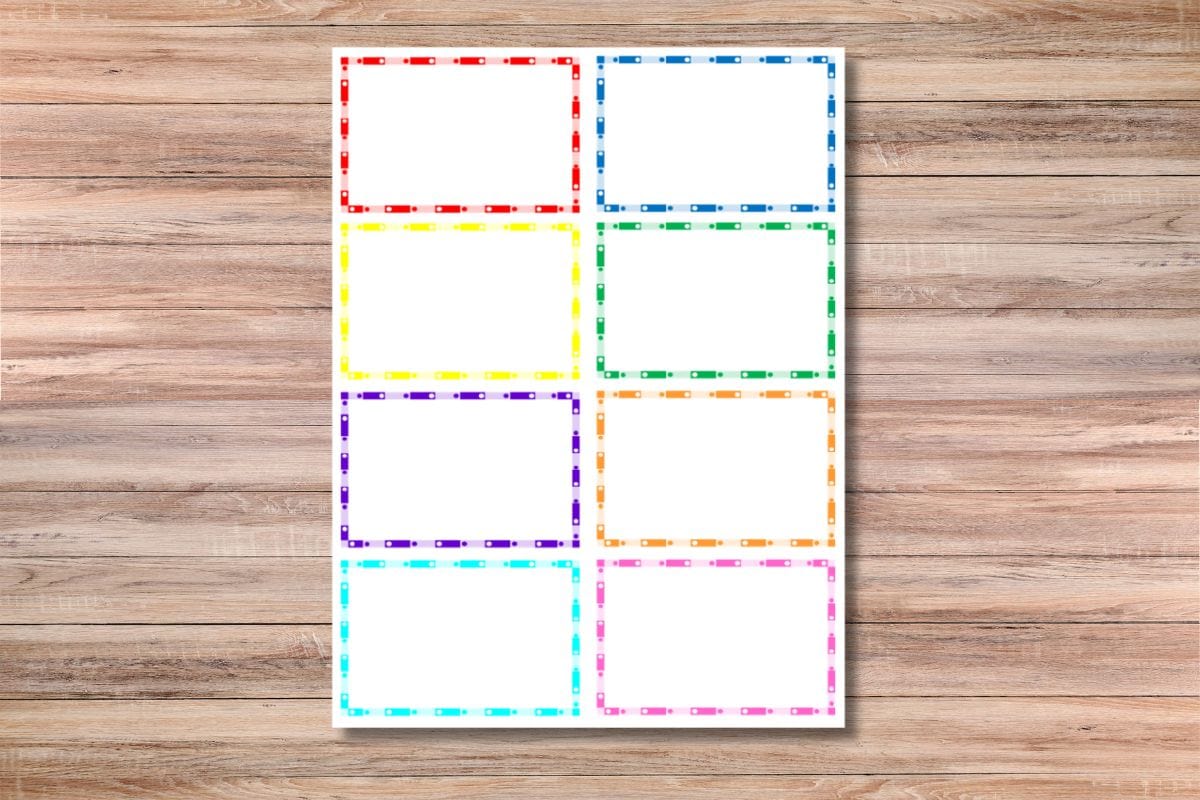 A sheet with nine blank rectangular labels.
