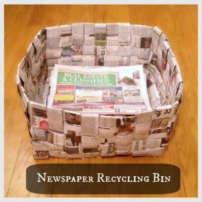 Bin made from the weaved newspapers