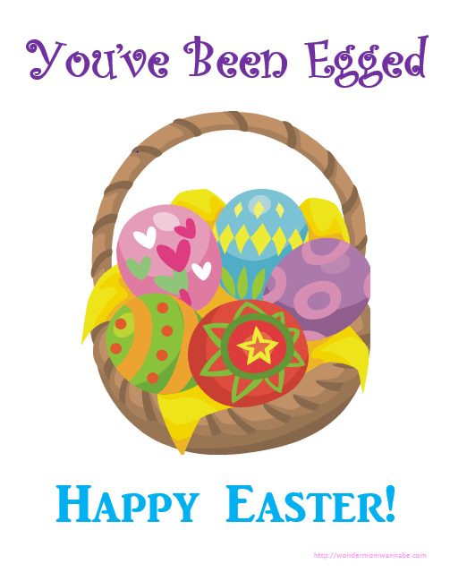 a graphic of an Easter basket with title text reading You've Been Egged Happy Easter