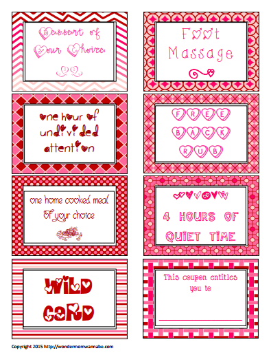 Homemade love coupons for various things