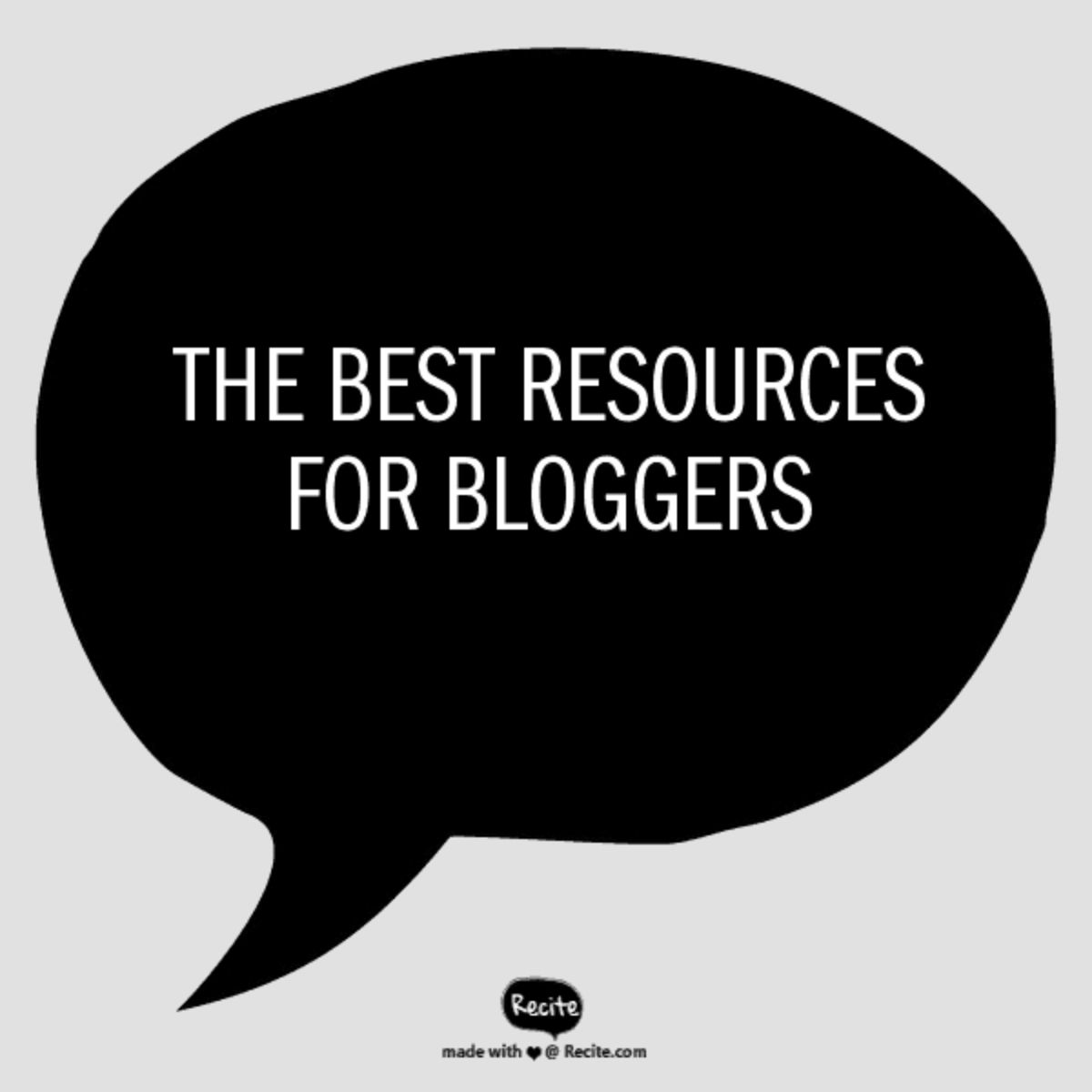 A black speech bubble on a light gray background displays "The best resources for bloggers" in bold, white, capital letters.