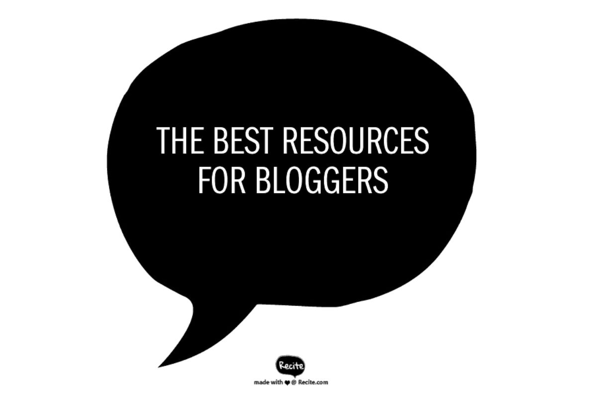 A large black speech bubble features the text "THE BEST RESOURCES FOR BLOGGERS" in bold white capital letters, centered against a plain white background-highlighting essential resources for bloggers.