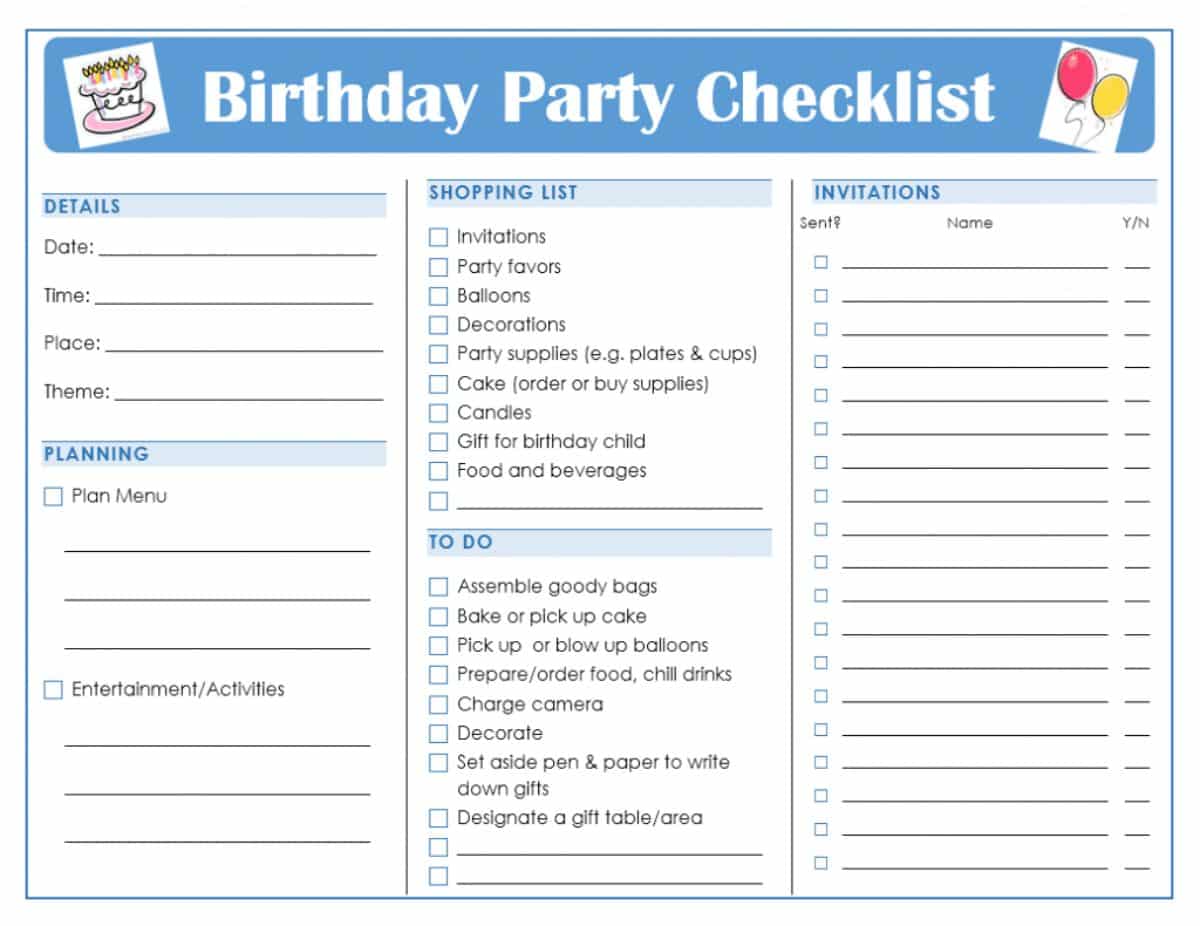 A free printable birthday party checklist with balloons.