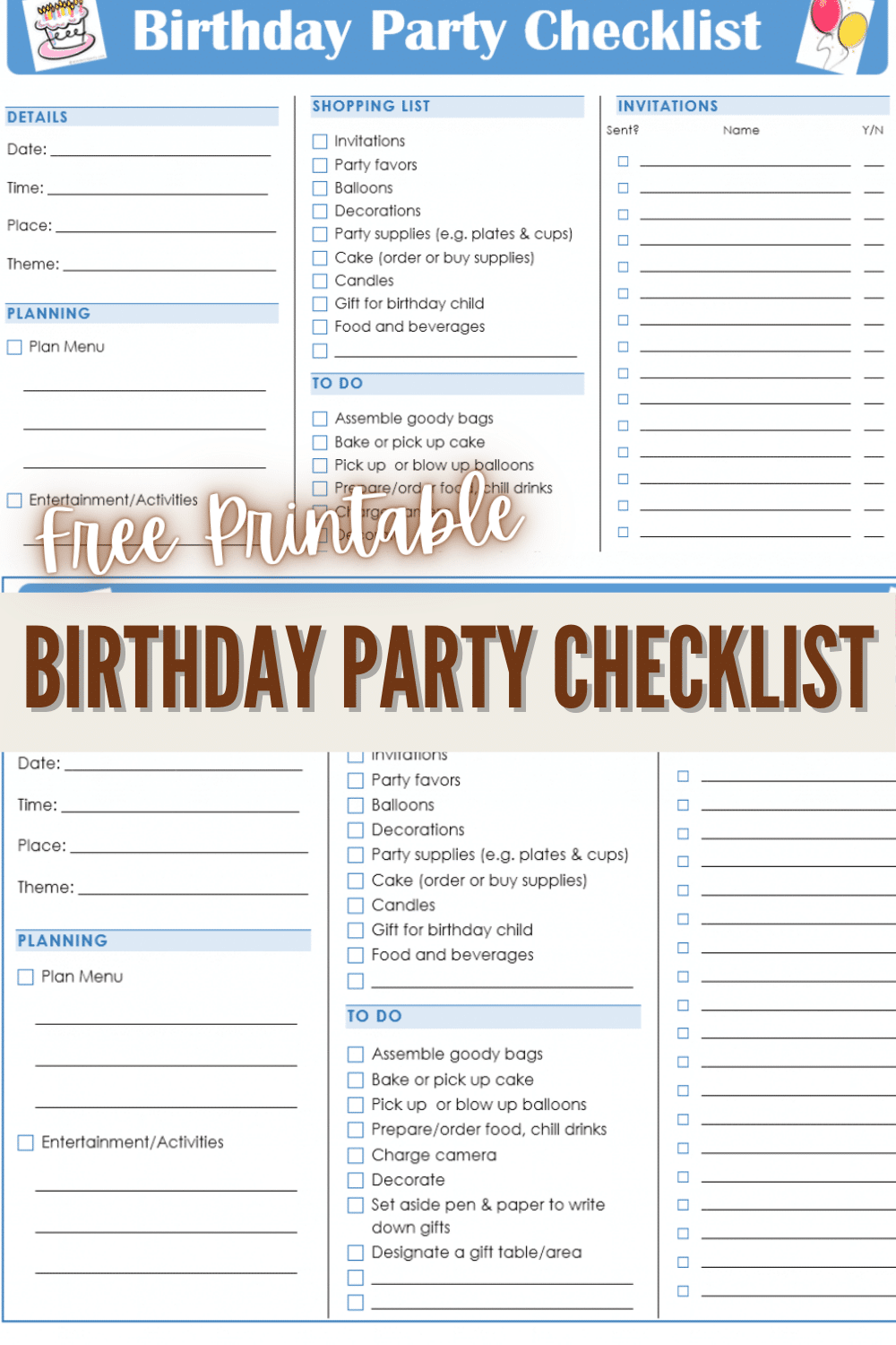 A free printable birthday party checklist to help you plan your child's next birthday party with less stress, and so you don't forget anything. #birthdayparty #checklist #freeprintable via @wondermomwannab
