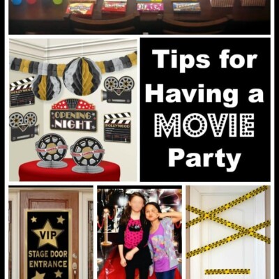 Collage of movie party decoration ideas