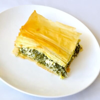 Spinach Feta Pie on white plate