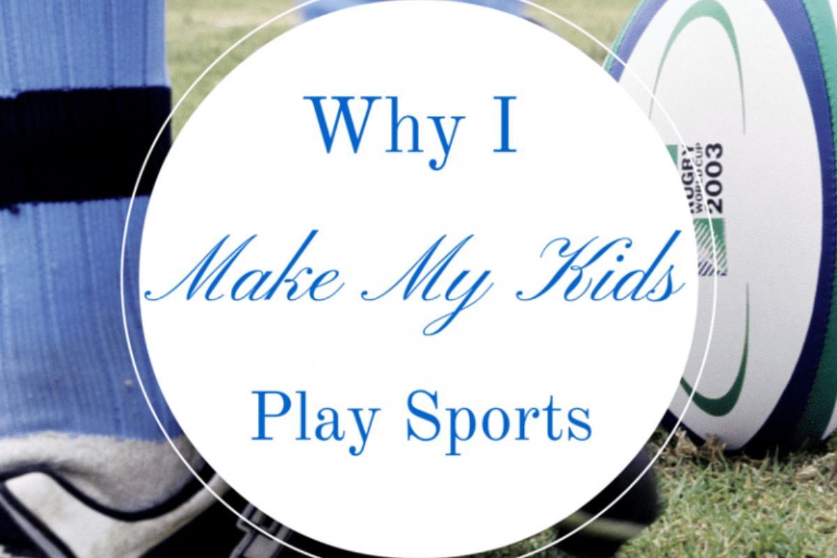 Close-up of a rugby ball on grass by an athlete's legs, with text overlay: 