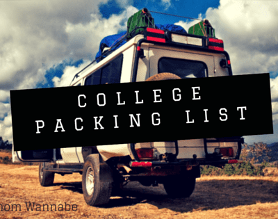 Van parked in the desert with bags on top, says college packing list
