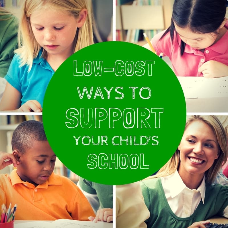 a collage of three kids and a teacher with title text reading Low Cost Ways to Support Your Child's School