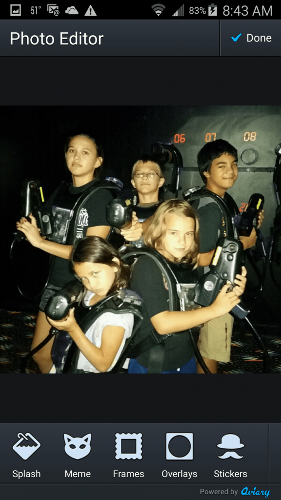 Home screen of kids playing laser tag