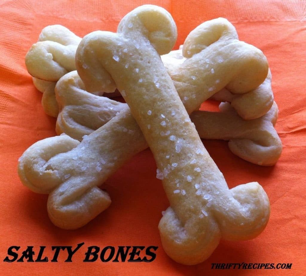 breadsticks shaped to look like salty bones