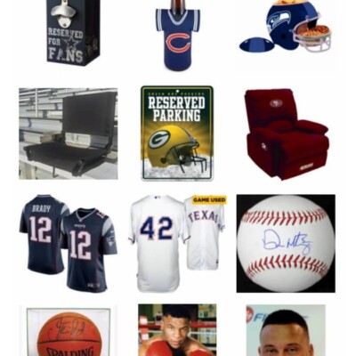 Collage of gift ideas for sports fans
