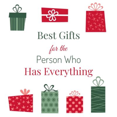 Six gift boxes surround the text: "Best gifts for the person who has everything"—perfect inspiration if you’re searching for truly unique gift ideas.
