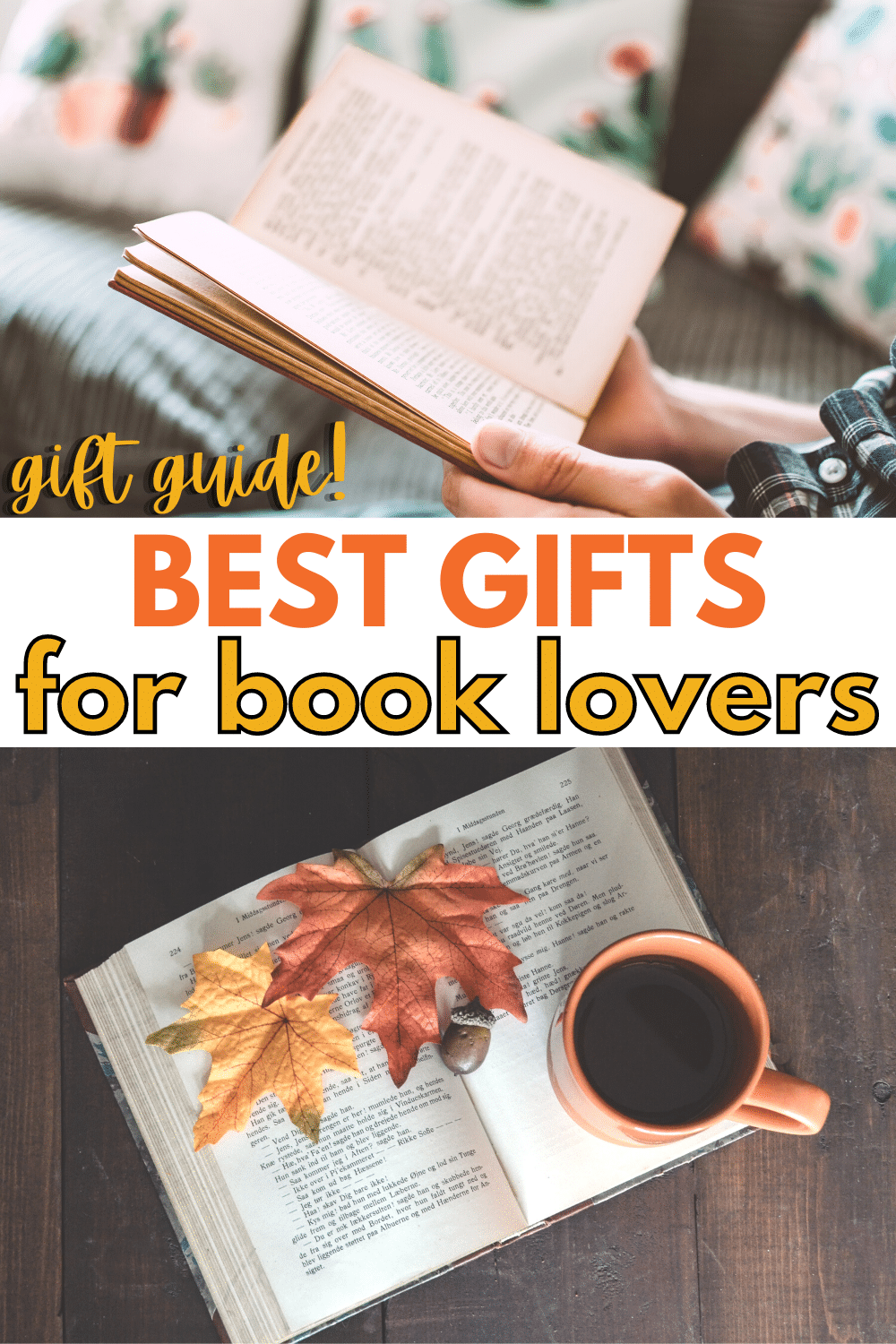Great Gifts for Book Lovers with a title text reading Gift Guide! Best Gifts for book lovers