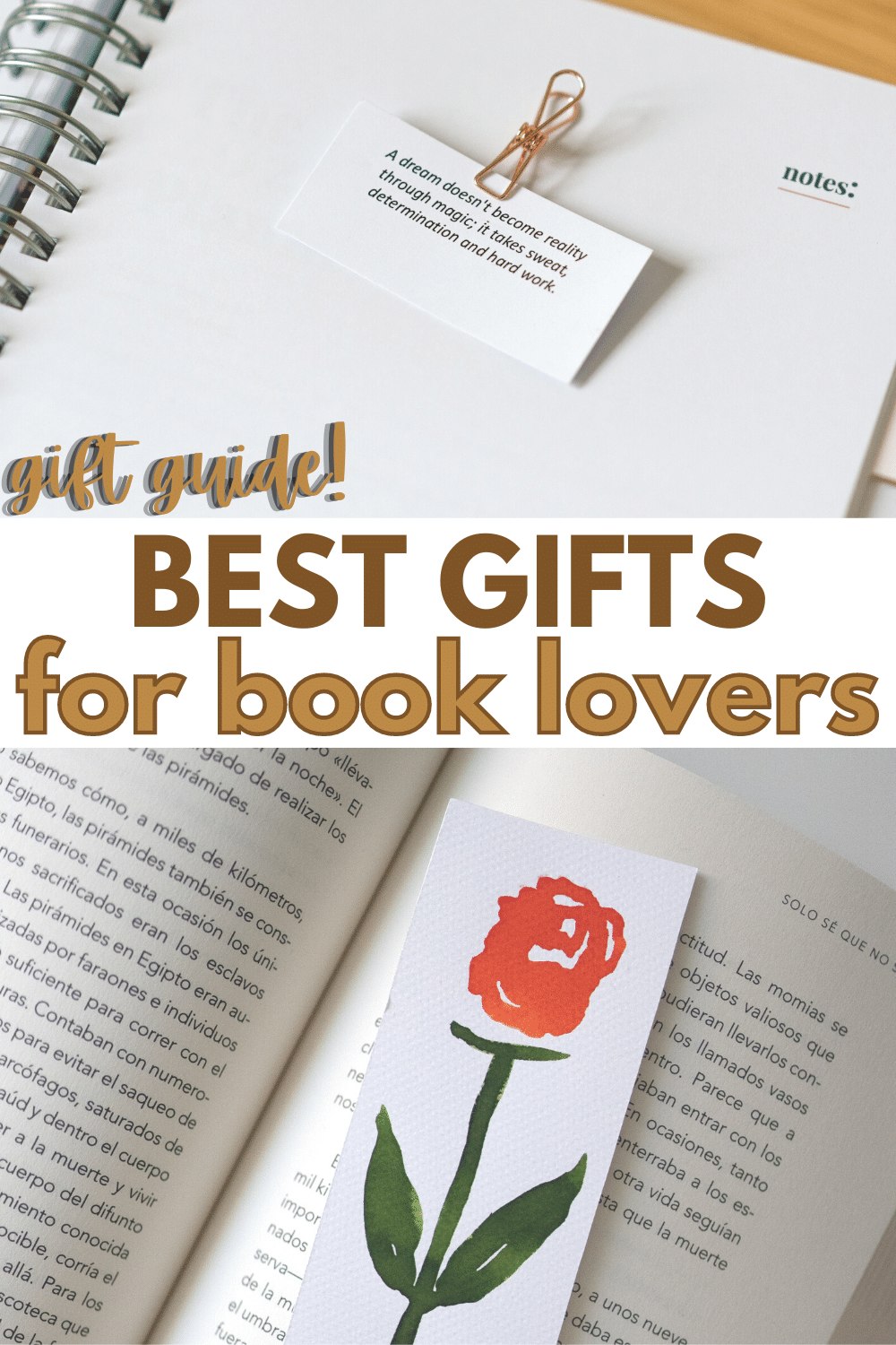 Great Gifts for Book Lovers with a title text reading Gift Guide! Best Gifts for book lovers