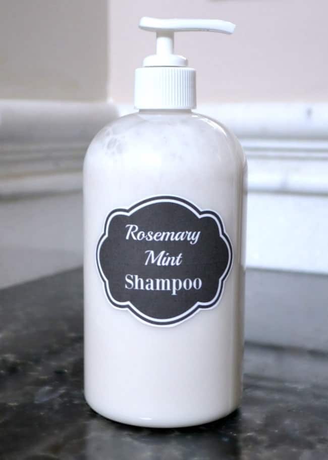 All Natural Rosemary Mint Shampoo in a white bottle