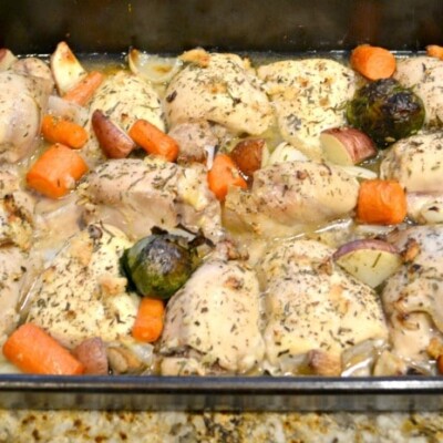Oven Roasted Chicken and Vegetables in baking dish