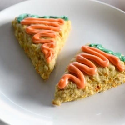 Carrot cake scones on white plate
