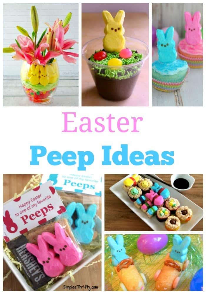 a collage of six different things you can make with peeps with title text reading Easter Peep Ideas