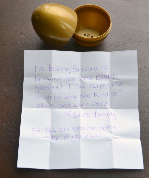 Note from the Easter Bunny next to a gold egg