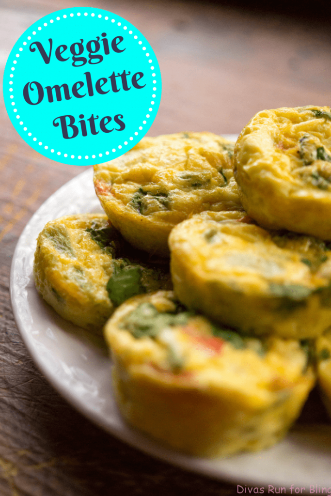 Veggie Omelette Bites on a white plate on a brown table