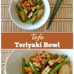 Tofu teriyaki in a white bowl with green chopsticks