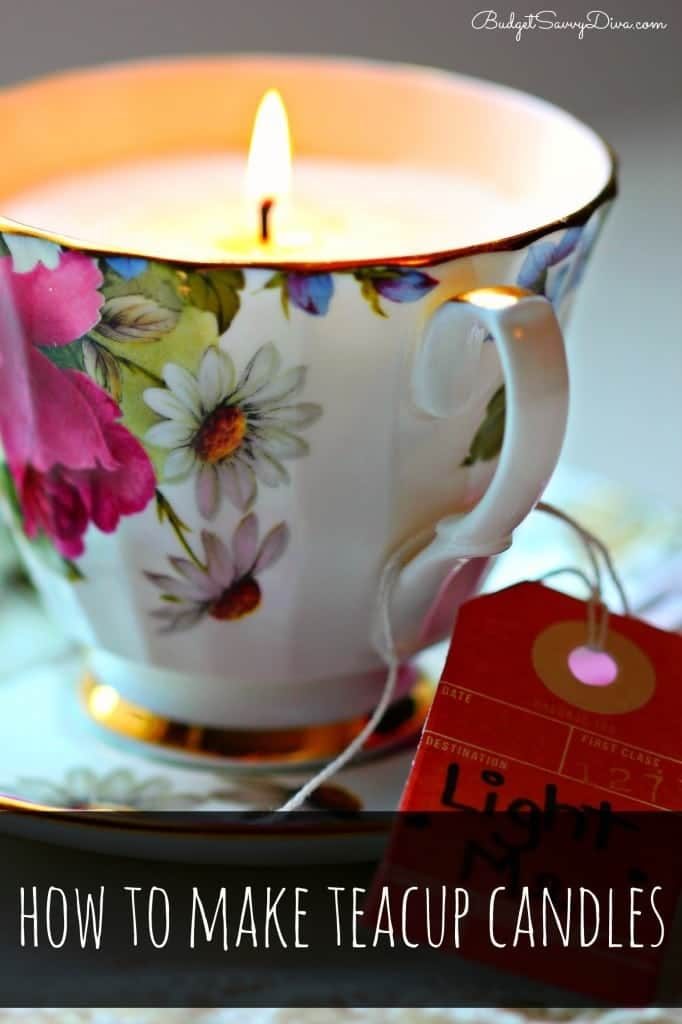 teacup candle with title text reading How To Make Teacup Candles