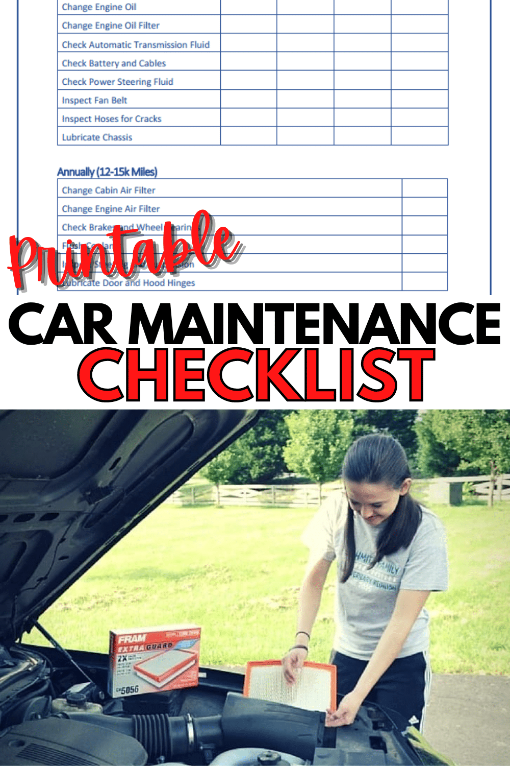 Print & keep this car maintenance checklist in your vehicle to make sure you perform regular maintenance to extend the life of your vehicle. #carmaintenance #checklist #freeprintable via @wondermomwannab