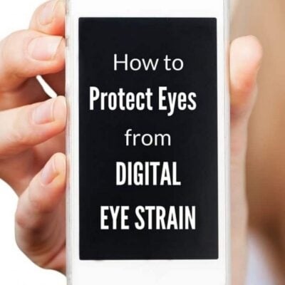 A hand holds a smartphone displaying the text: "How to protect eyes from digital eye strain," offering essential tips for keeping your vision healthy during screen time.