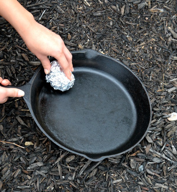 Aluminum foil works great for scrubbing cast iron