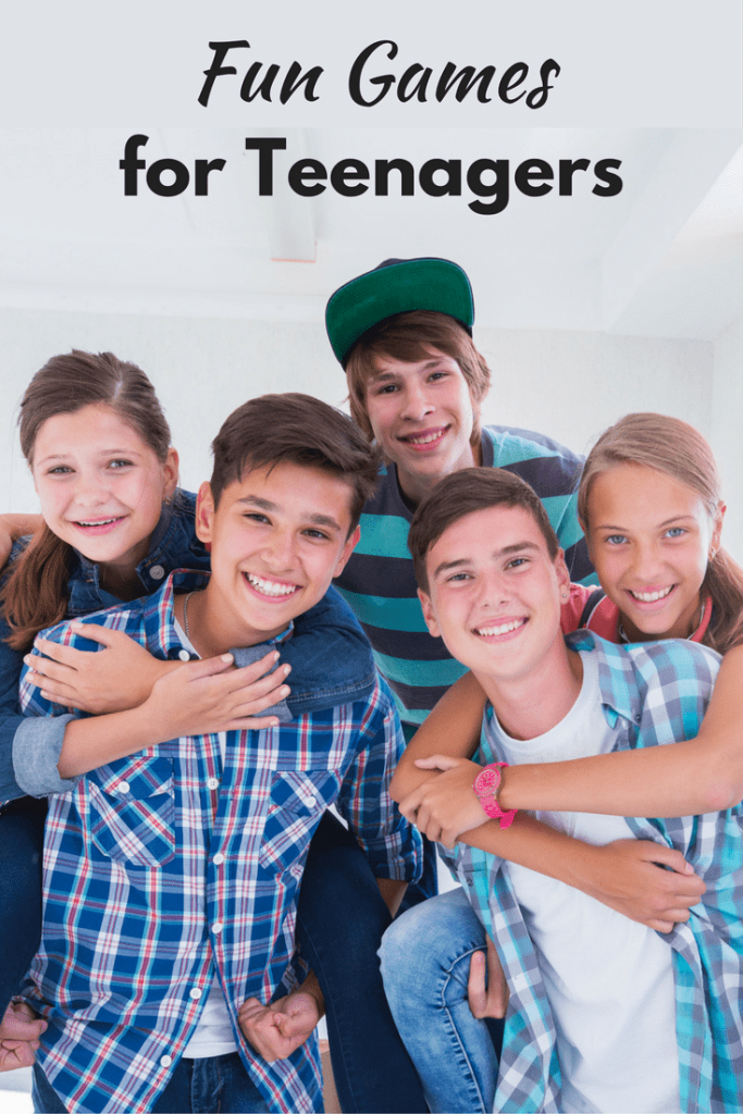 five teens with a white background and title text reading Fun Games for Teenagers