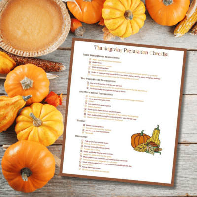 A stress-free Thanksgiving checklist with pumpkins.