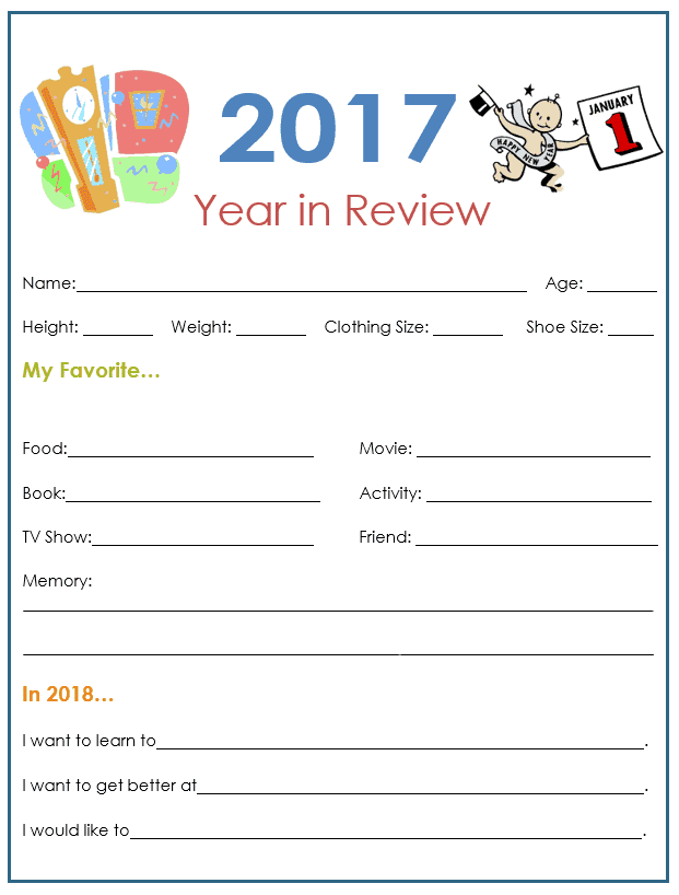 Free Printable Year in Review For Kids