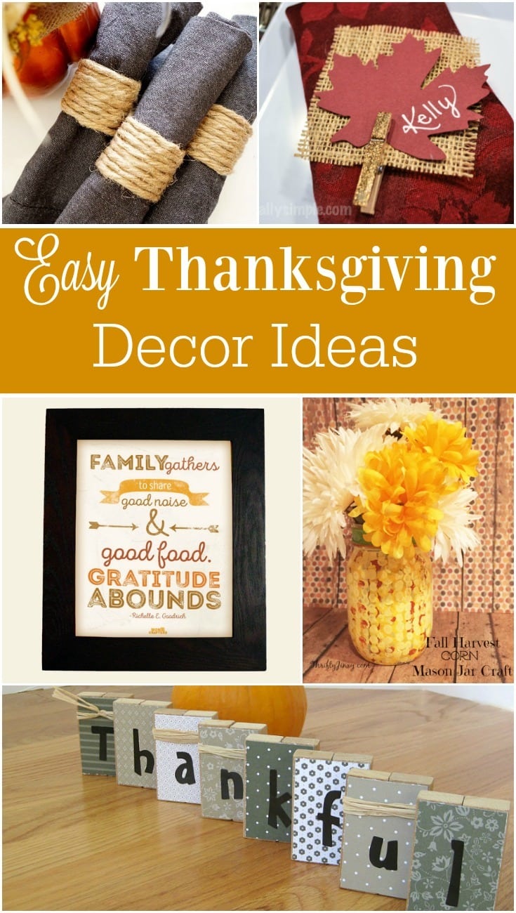 a collage of five different decor ideas with title text reading Easy Thanksgiving Decor Ideas