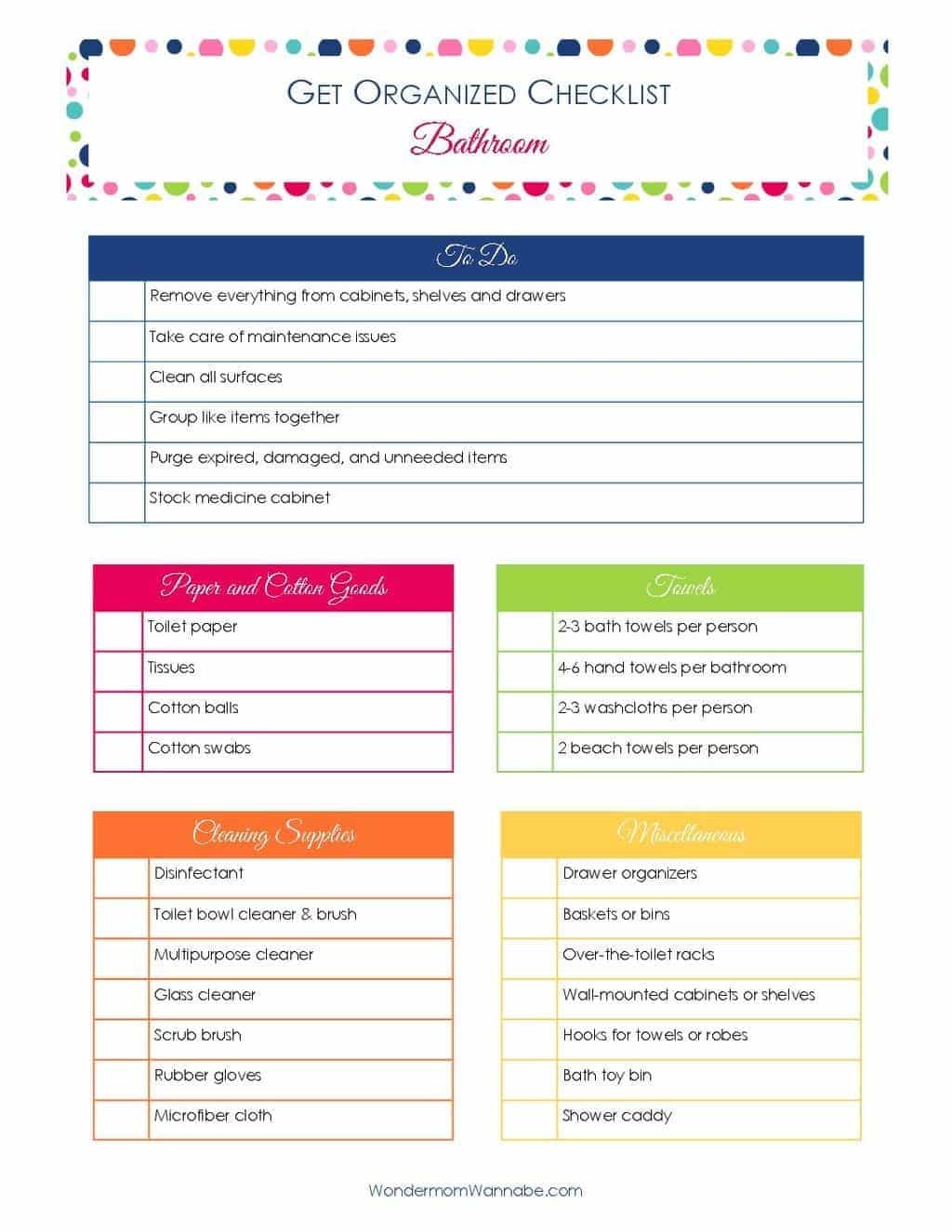 printable Get Organized Checklist for Your Bathroom