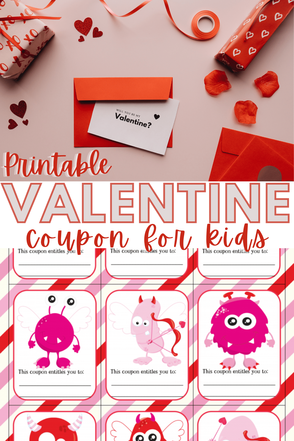 Give your children these Valentine coupons for kids instead of candy to show your love for them. They'll love these kid coupons, no sugar needed! #valentinesday #valentinecoupons #printable #forkids via @wondermomwannab