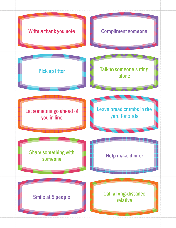 printable random acts of kindness idea cards for kids