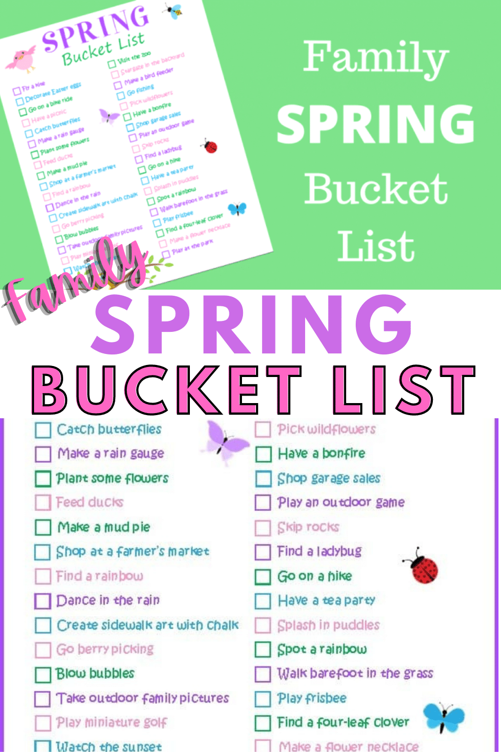 This Spring Bucket List is full of fun ideas the whole family will enjoy so you can get outdoors and enjoy the beautiful weather. #bucketlist #spring #outdooractivities #forkids via @wondermomwannab