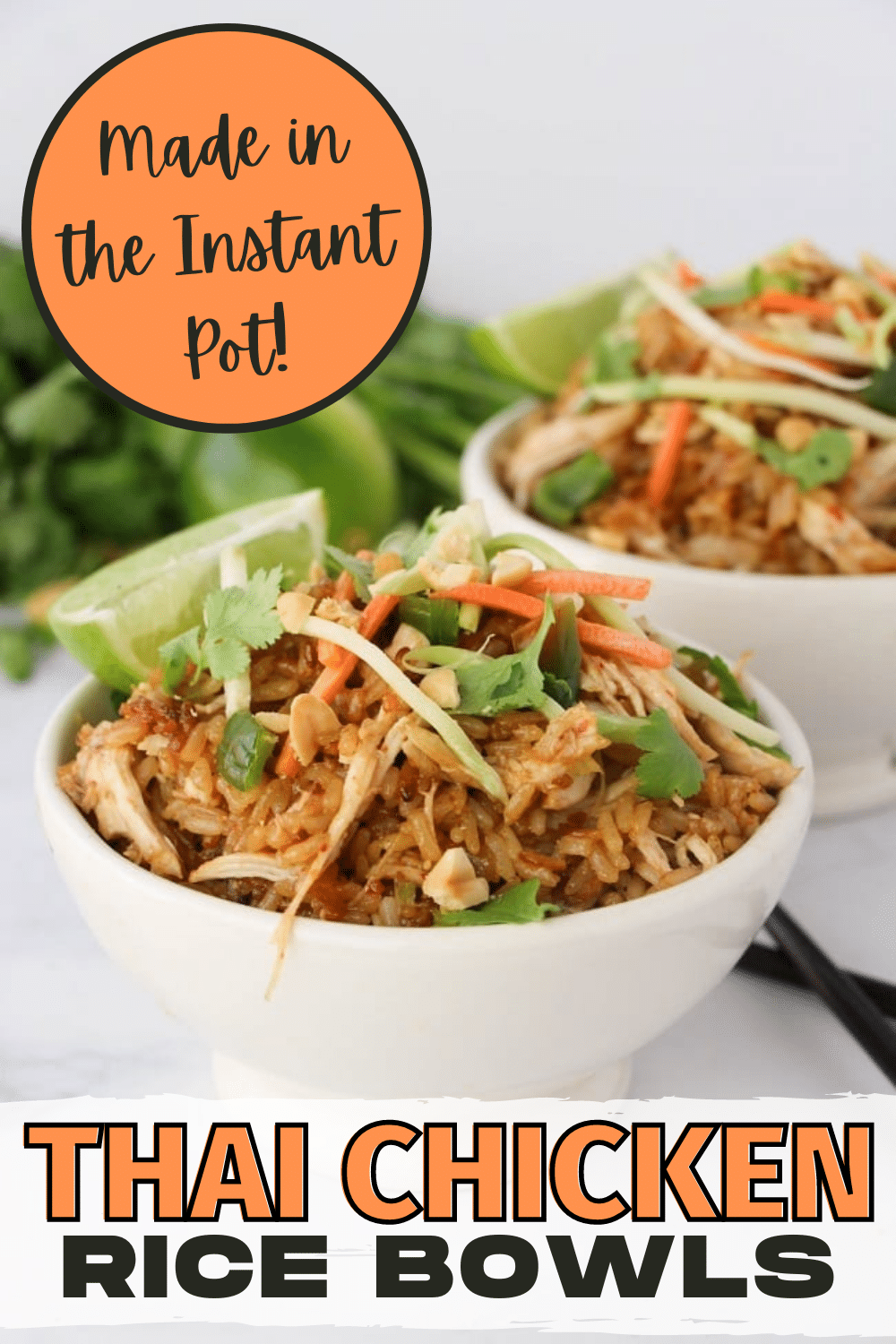 These Instant Pot Thai Chicken Rice Bowls are packed with traditional Thai flavors and unbelievably easy to make. Perfect for dinner or lunch! #instantpot #pressurecooker #thaifood #chicken #ricebowls via @wondermomwannab