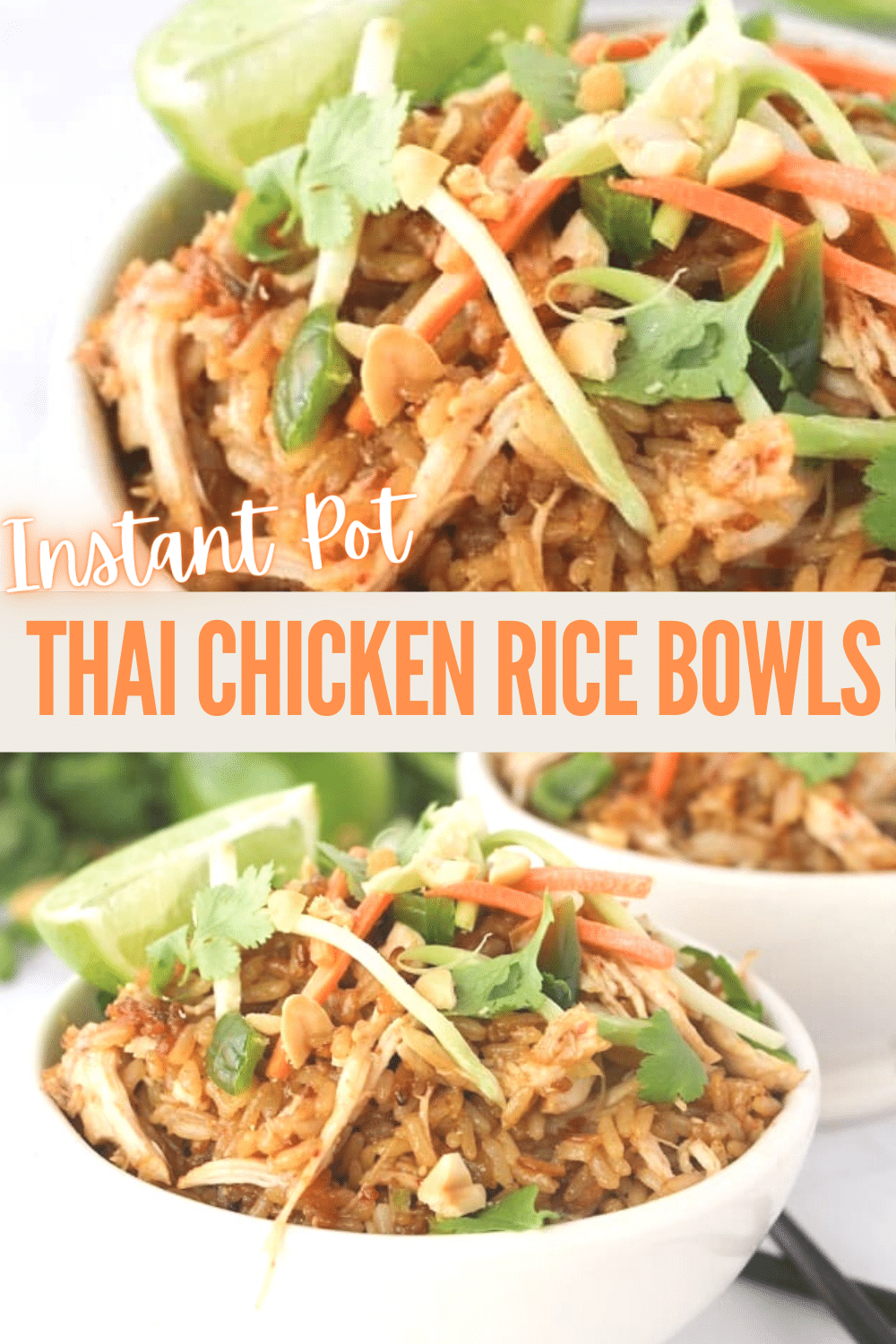 These Instant Pot Thai Chicken Rice Bowls are packed with traditional Thai flavors and unbelievably easy to make. Perfect for dinner or lunch! #instantpot #pressurecooker #thaifood #chicken #ricebowls via @wondermomwannab