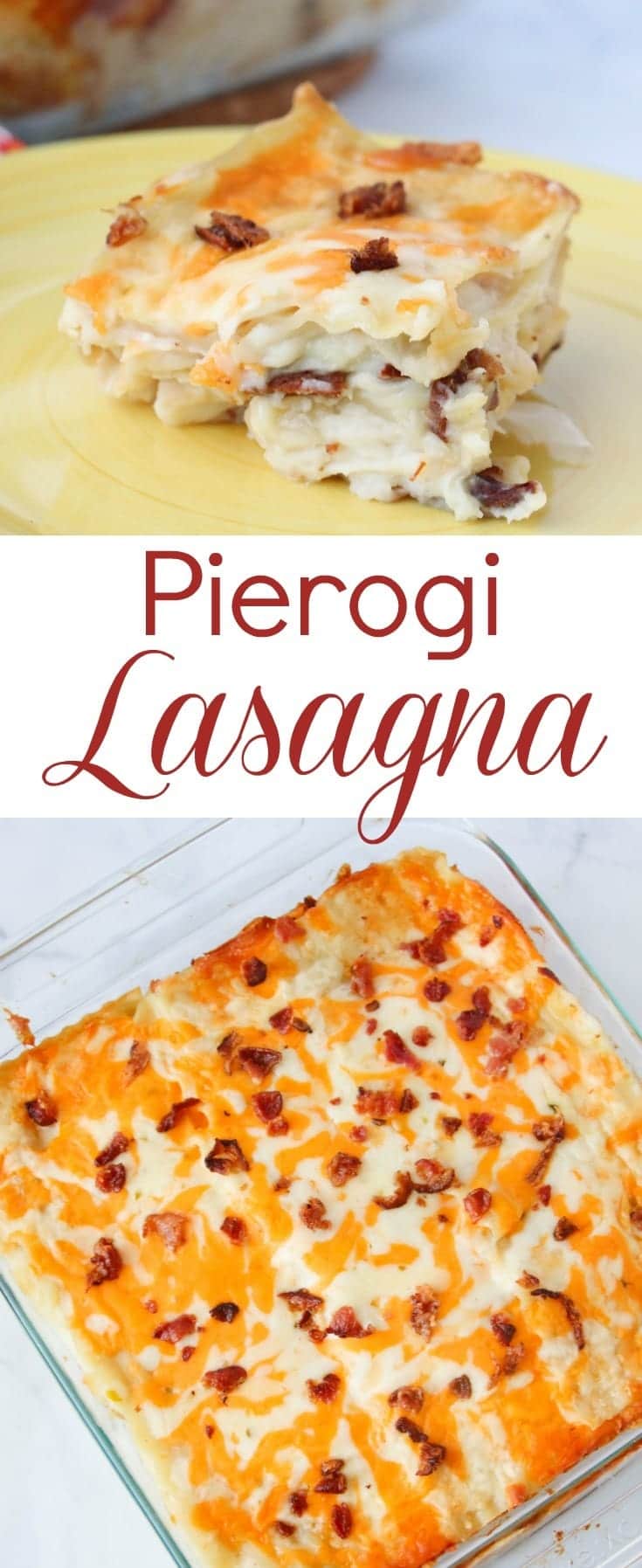 a collage of pierogi lasagna with title text reading Pierogi Lasagna