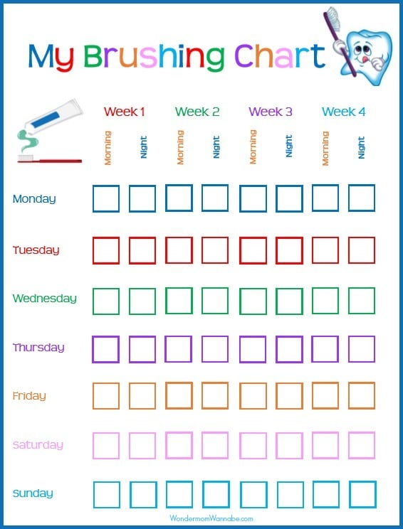 printable "My Brushing" chart for kids