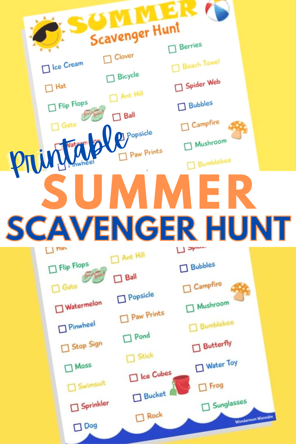 This summer scavenger hunt is the perfect way to motivate kids to get outside. Most of the items are easily found in your neighborhood. #summerfun #summeractivity #outdooractivity #scavengerhunt via @wondermomwannab